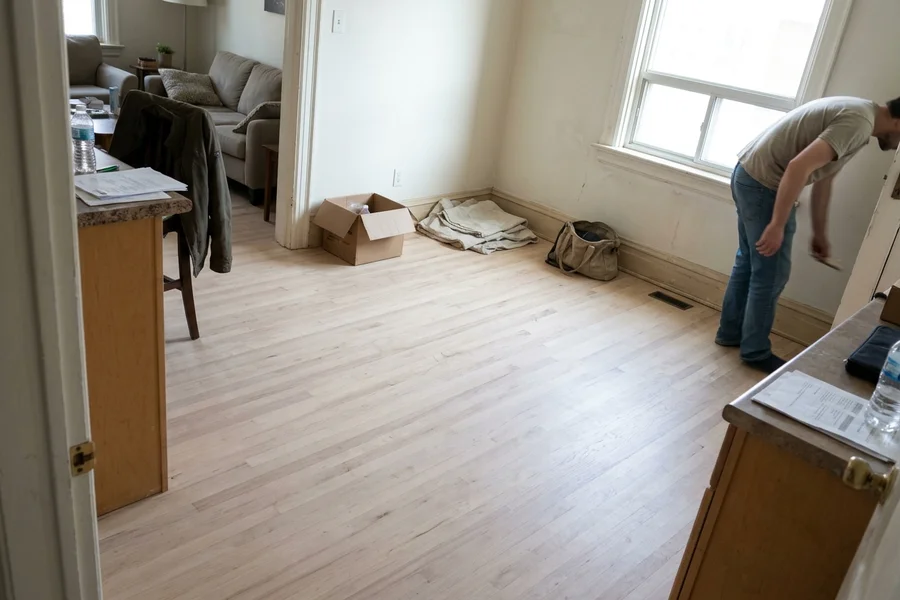 After hardwood refinishing Toronto: occupied semi, maple floor in Davisville