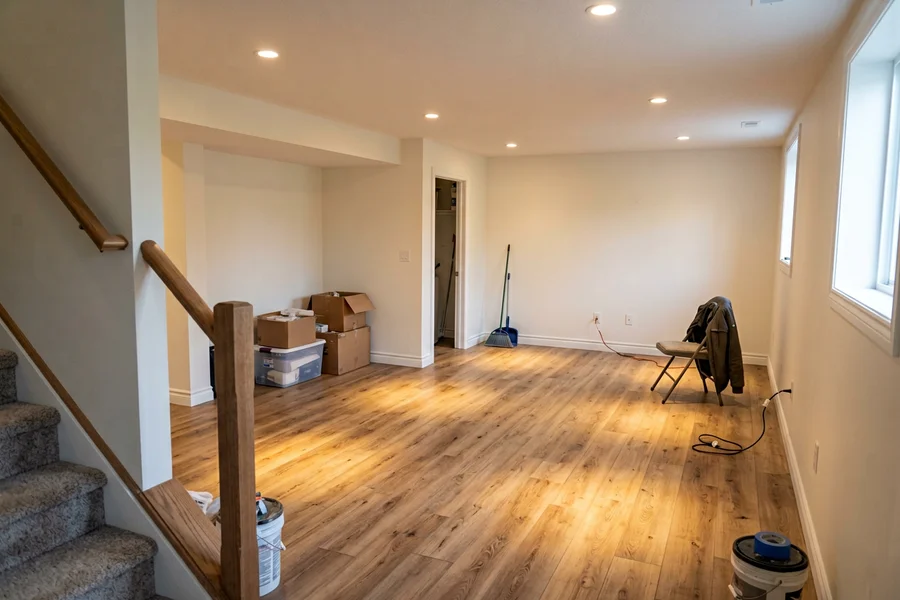 After vinyl flooring installation: waterproof vinyl plank basement suite