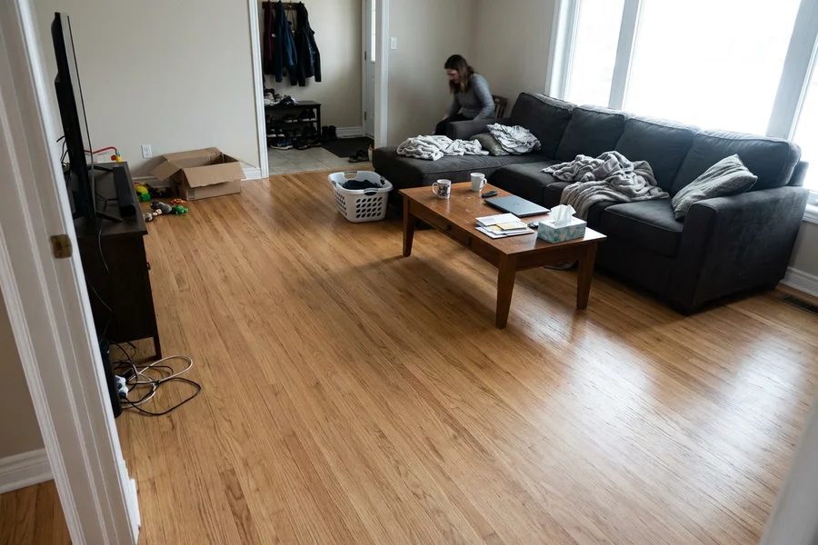 After hardwood refinishing in a GTA family home: refreshed natural oak from a different angle