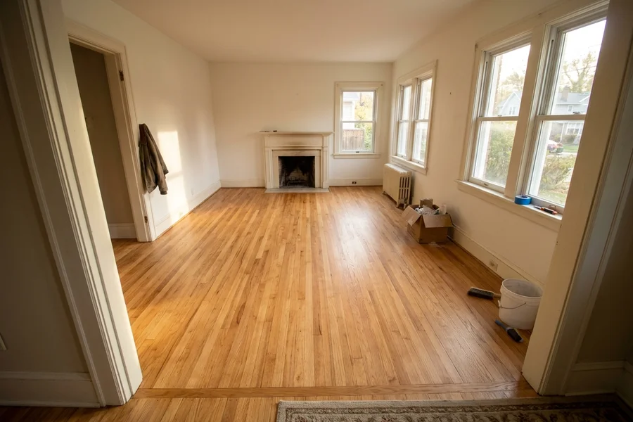 After dustless hardwood refinishing: natural oak from a different angle