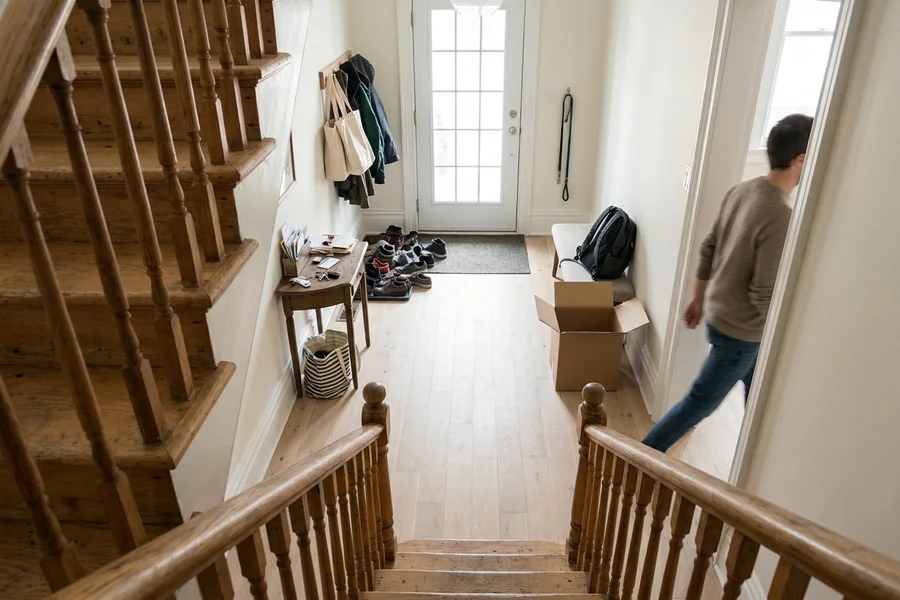 After hardwood refinishing Toronto: Victorian white oak hallway in The Annex