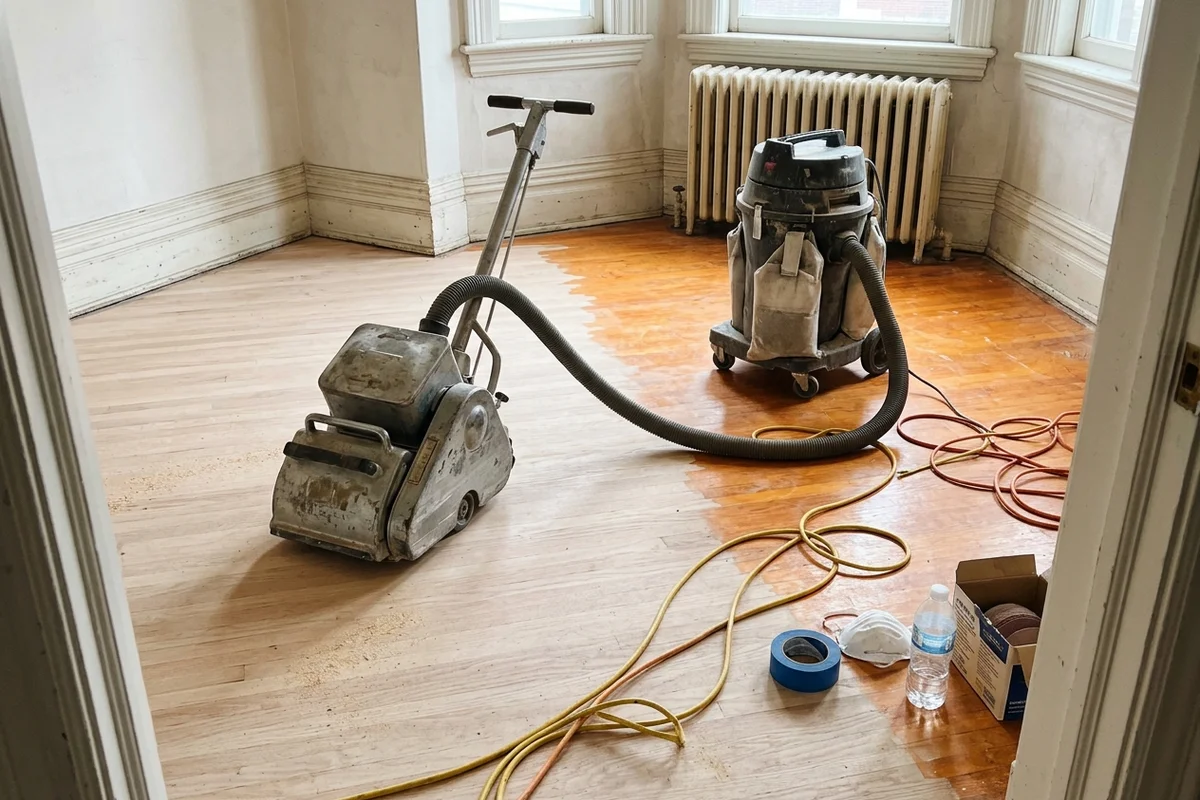 Hardwood floor sanding Toronto: Lagler Trio sander with Festool HEPA extraction on red oak