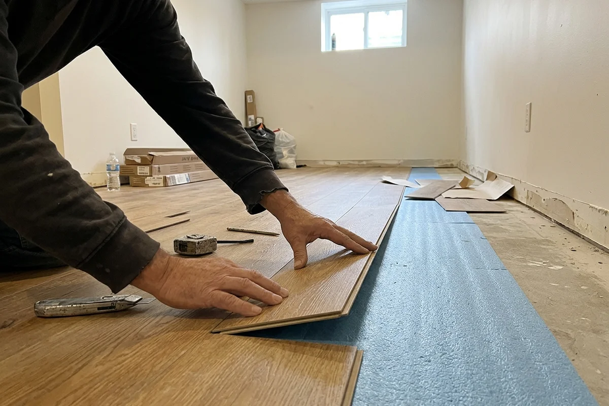 Vinyl flooring installation Toronto: oak-look LVP clicked into place in a basement suite