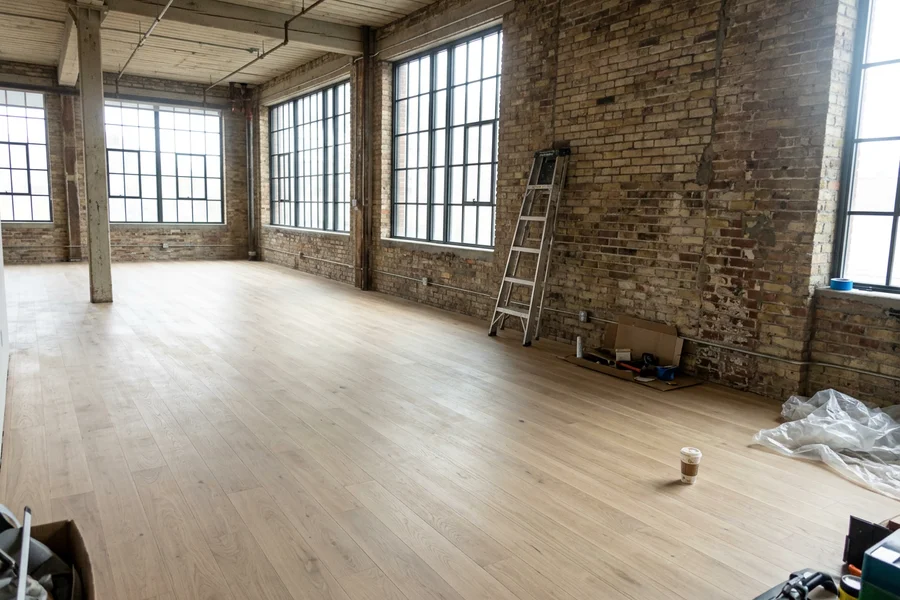 Refinished engineered white oak in a Liberty Village loft